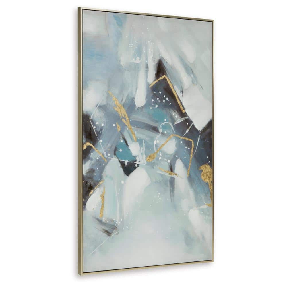 Blue and White Abstract Wall Art with Gold Foil