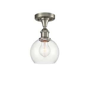 Athens 6 in. 1-Light Brushed Satin Nickel Semi-Flush Mount with Clear Glass Shade