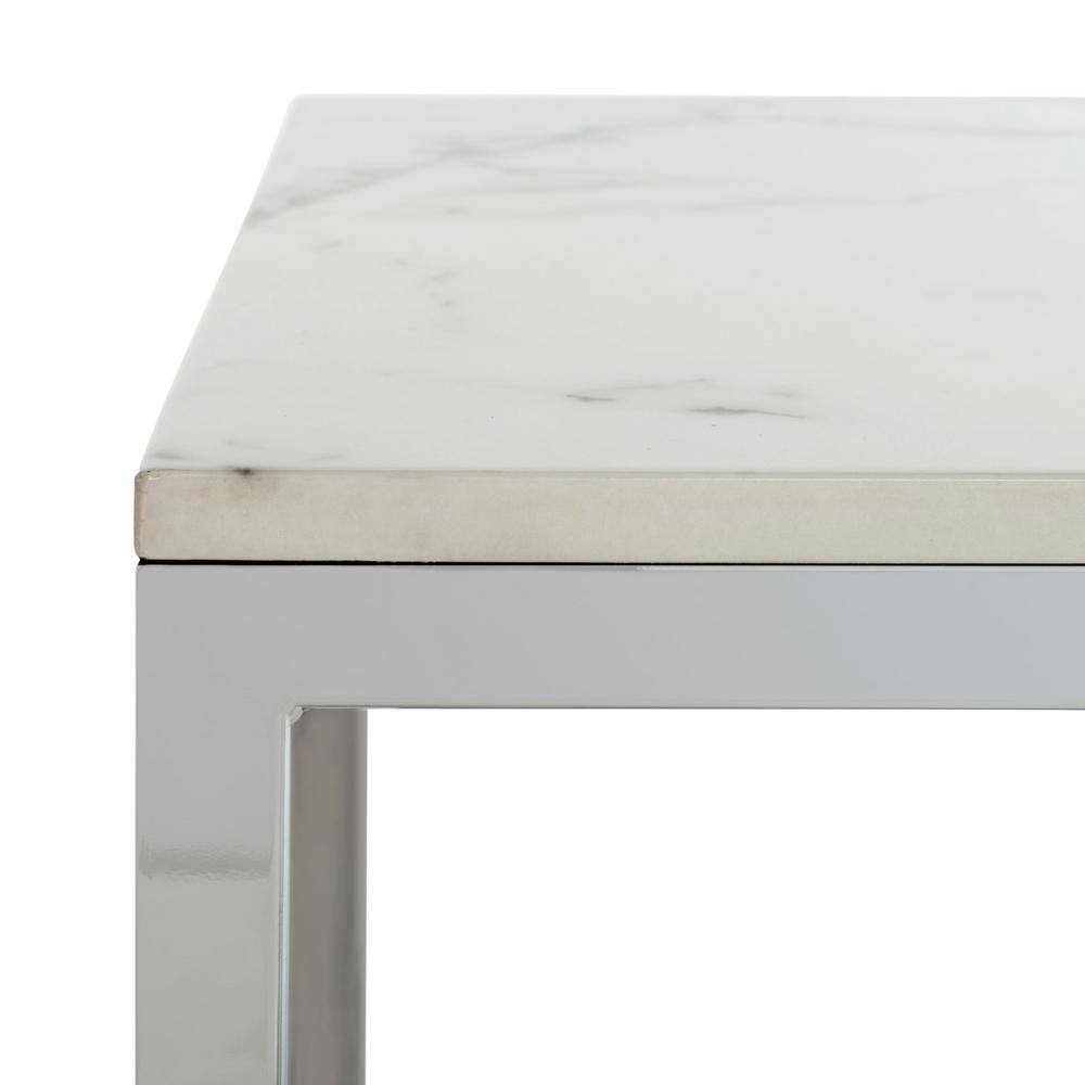 Bethany 20" White Marble and Chrome Square End Table
