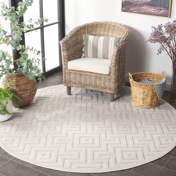 Stella Ivory 7 ft. x 7 ft. Solid High-Low Geometric Indoor/Outdoor Round Area Rug
