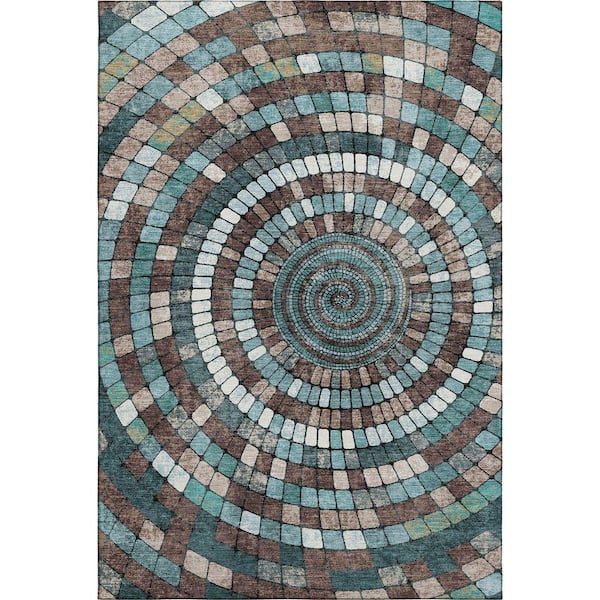 Mayfield Premium Machine Washable Abstract AMF2216 Teal 9 ft. x 12 ft. Area Rug