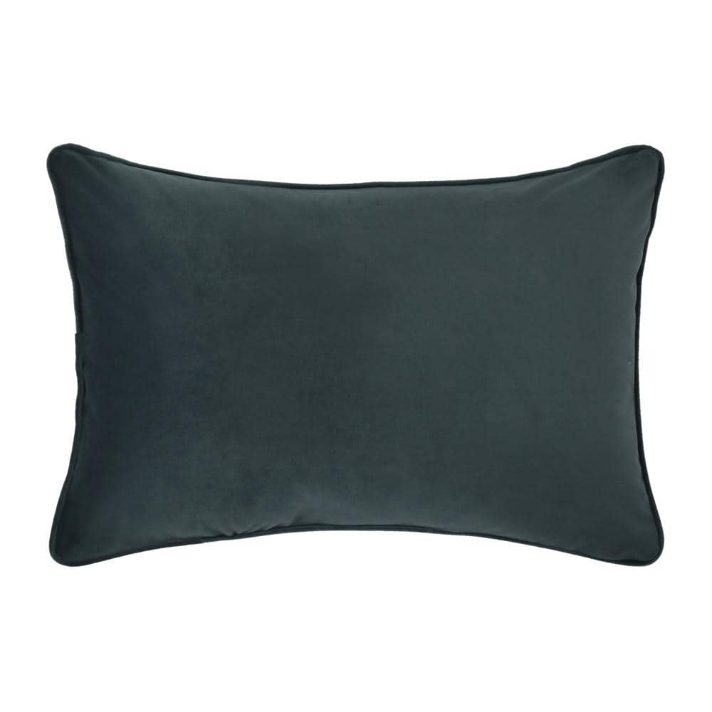 Teal and Beige Embroidered Polyester Lumbar Throw Pillow