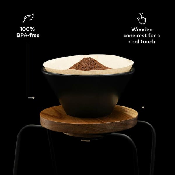 Tribest 2-Cup Black, Wood, and Clear Residential Pour Over Coffee
