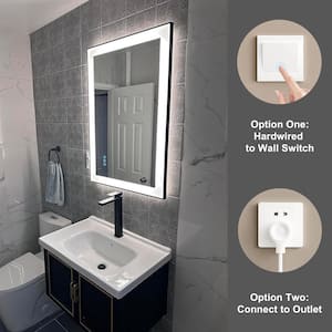 20 in. W x 28 in. H Rectangular Space Aluminum Framed Dual Lights Anti-Fog Wall Bathroom Vanity Mirror in Tempered Glass