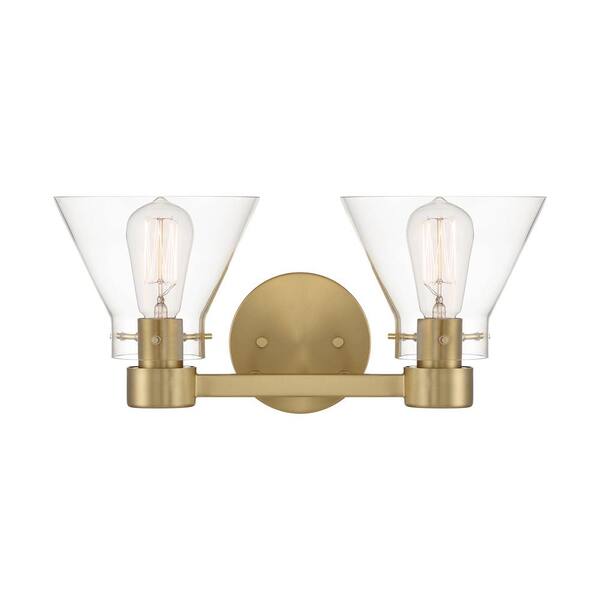 Designers Fountain - Willow Creek 16.5 in. 2-Light Brushed Gold Contemporary Vanity Light with Clear Blown Glass Shades