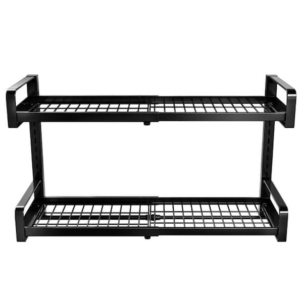 Black 19 in. to 30 in. Expandable Wall Mounted Pot Rack with 10-Hooks, 2-Tier Adjustable Steel Pot and Pan Organizer