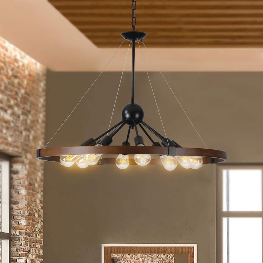 Black Metal Wagon Wheel Chandelier with Chain