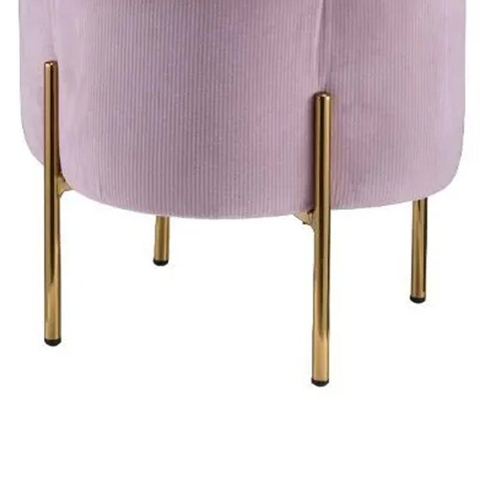 19'' Blush Pink Velvet Round Ottoman with Gold Metal Legs