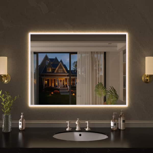 Shimmer 48 in. W x 36 in. H Rectangular Frameless Anti-Fog LED Dimmable Wall Bathroom Vanity Mirror in Polished Crystal