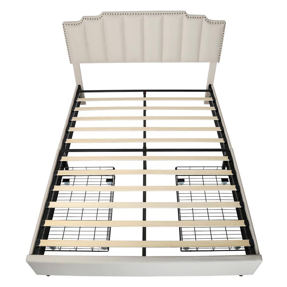 anpport Beige Linen Bed Frame Queen Size Platform Bed with 2 Drawers