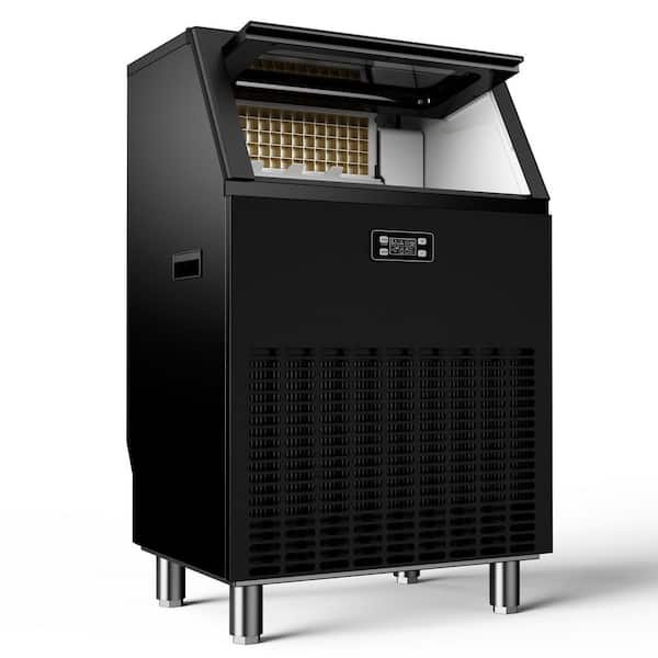 22 in. 200 lbs. /24H Full Size Cubes Undercounter Commercial Ice Maker in Black，55 lb Storag and 3 Ice Sizes