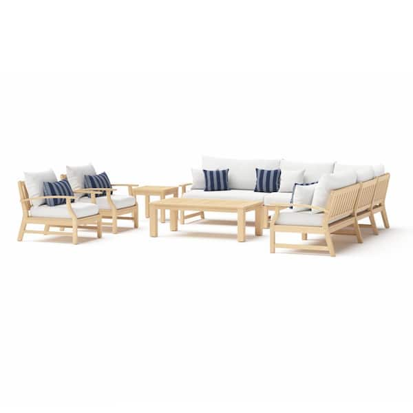 RST BRANDS Kooper Estate 11-Piece Wood Patio Seating Conversation Set with Sunbrella Centered Ink Cushions