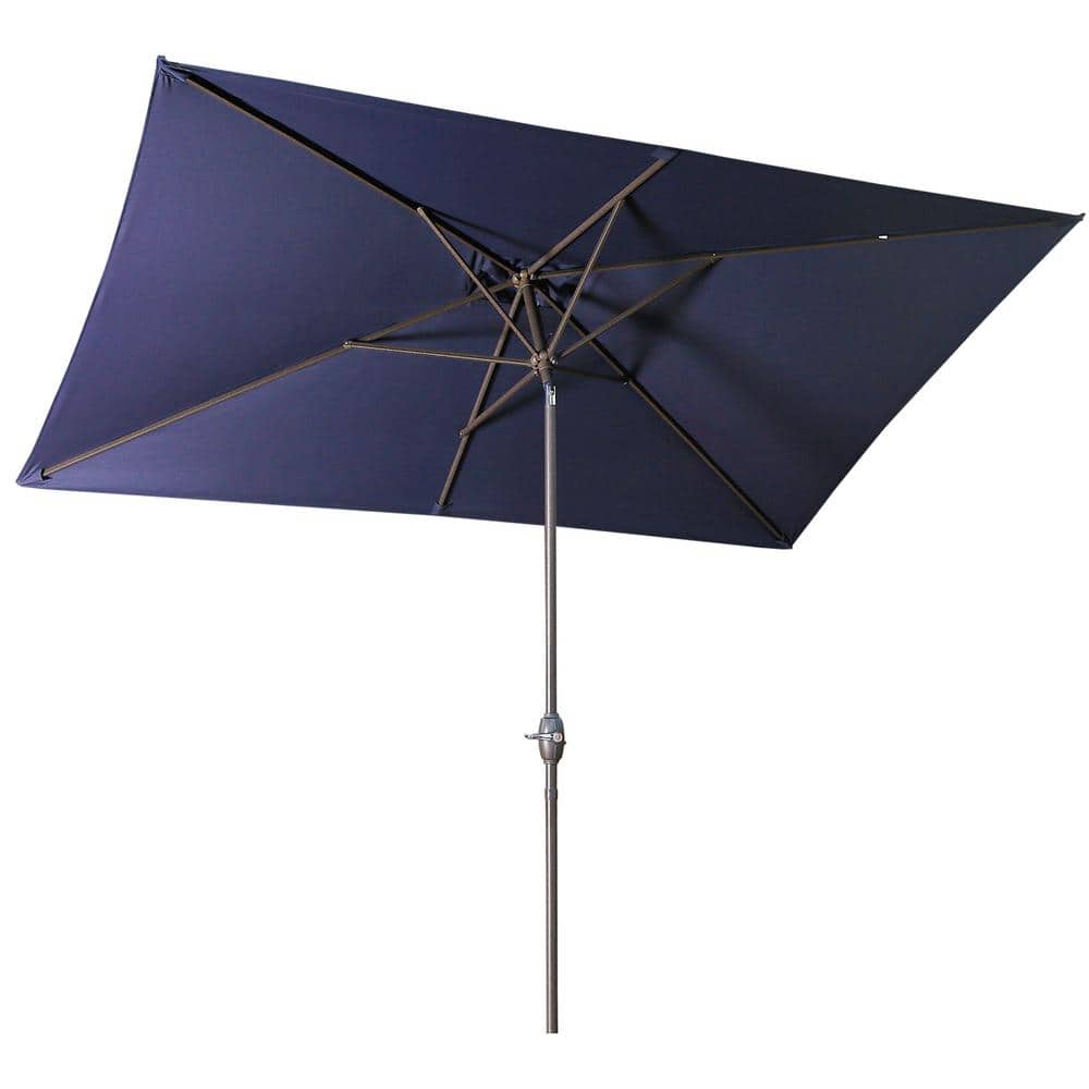 6.5 ft. x 10 ft. Rectangular Aluminium Market Patio Umbrella in Navy Blue w