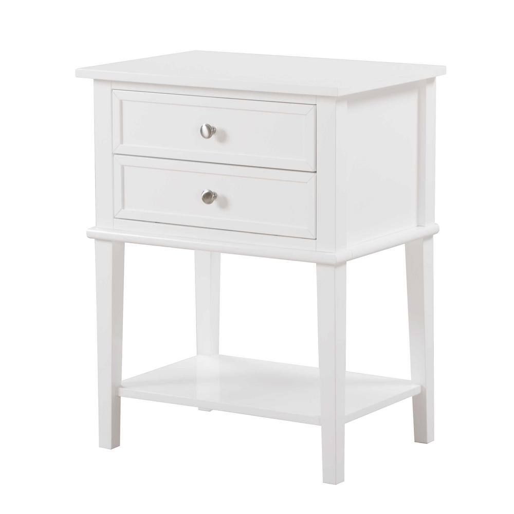 Newton Classic White 2-Drawer Nightstand in Solid & Manufactured Wood