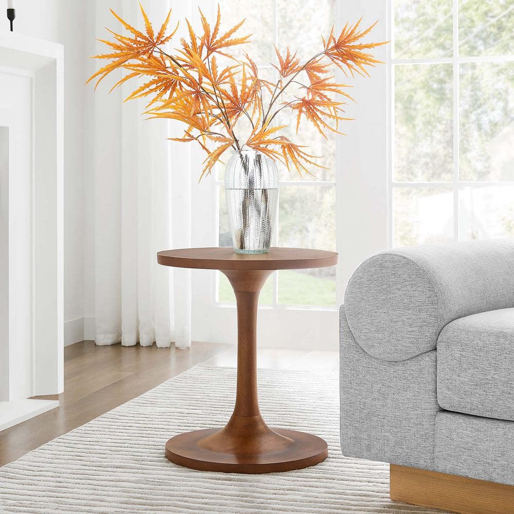 MODWAY Lina 18 in. Round Wood Side End Table in Walnut EEI-6573