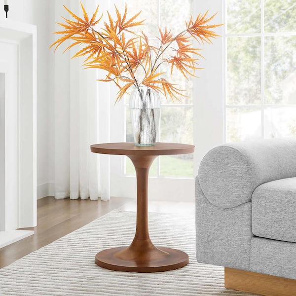MODWAY Lina 18 in. Round Wood Side End Table in Walnut