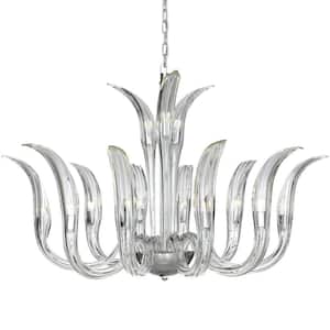 Cisne 13-Light Polished Nickel Distinctive Chandelier with Clear Czech Crystal Shades