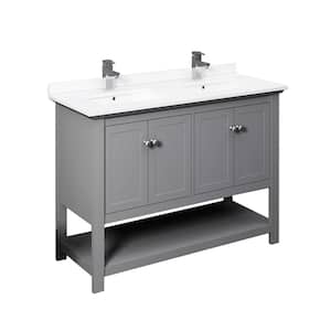 Manchester 48 in. W Bathroom Double Bowl Vanity in Gray with Quartz Stone Vanity Top in White with White Basins