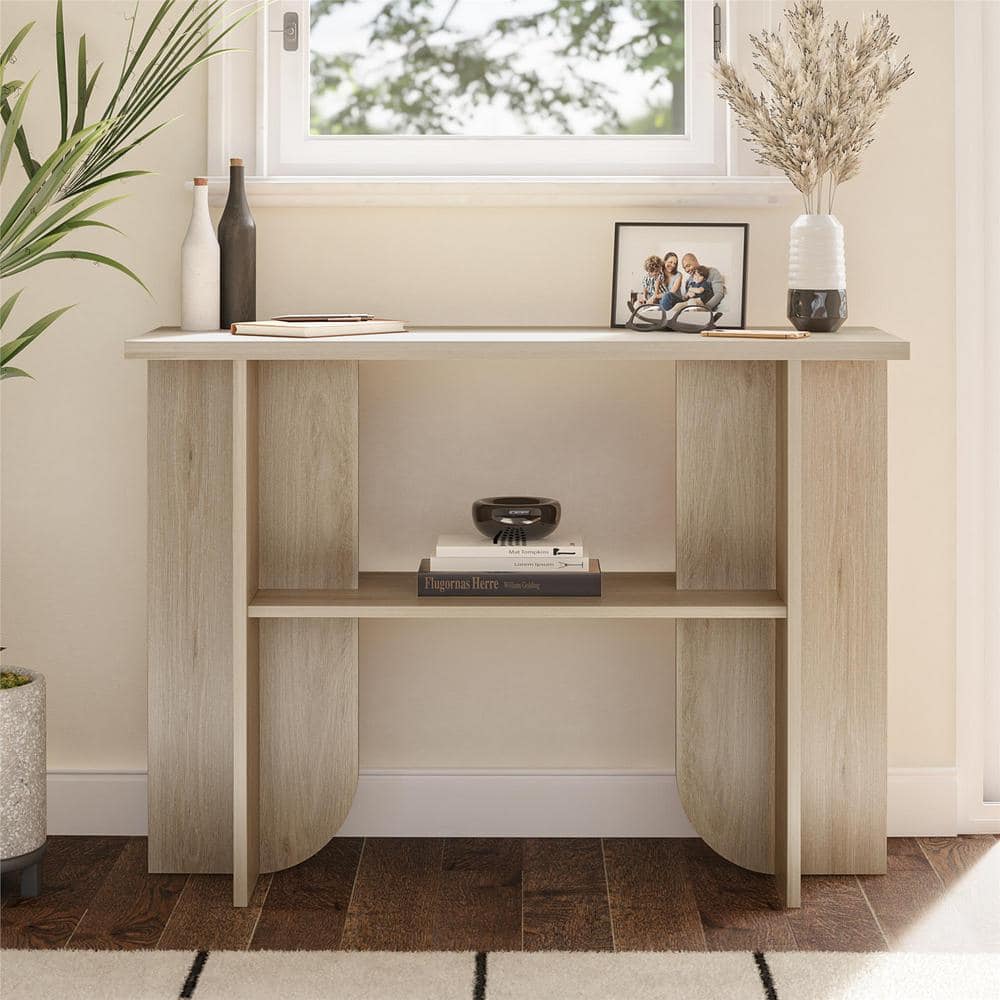 Light Oak Engineered Wood Minimalist Console Table