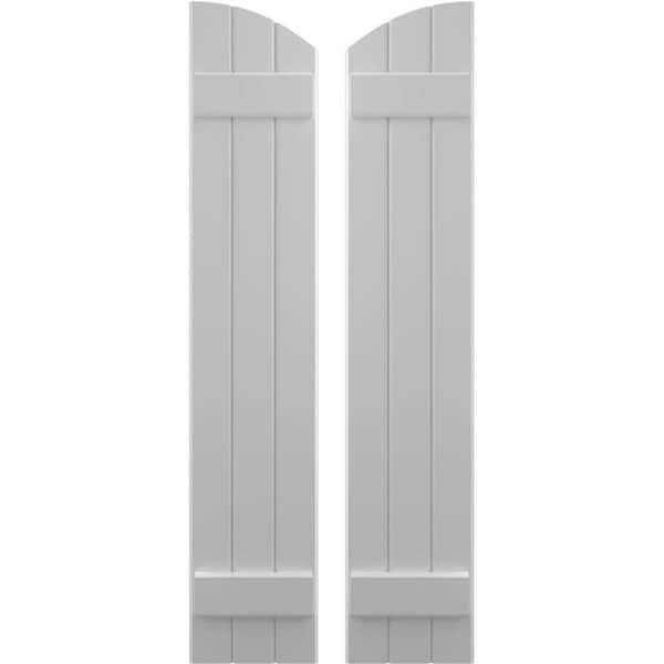 Ekena Millwork 10-1/2 in. W x 52 in. H Americraft Exterior Real Wood Joined Board and Batten Shutters with Elliptical Top in Primed