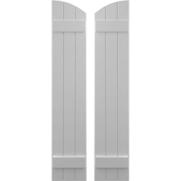 Ekena Millwork 10-1/2 in. W x 72 in. H Americraft Exterior Real Wood Joined Board and Batten Shutters with Elliptical Top Primed