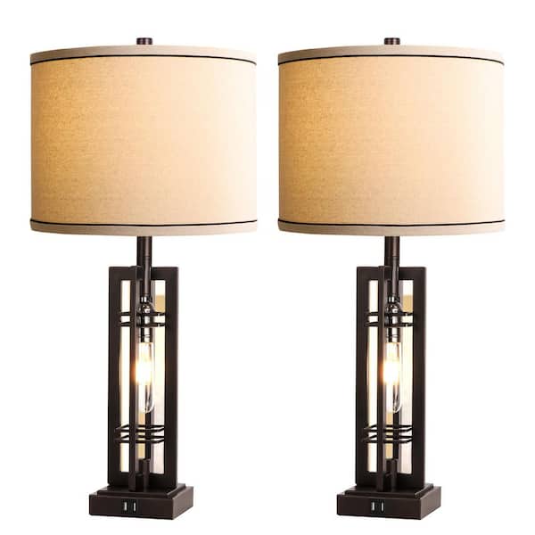 Avex 27.5 in. Black Industrial Dimmable Table Lamps Set with USB Ports (Set of 2)