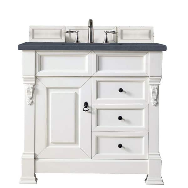 James Martin Vanities Brookfield 36 in. W x 23.5 in. D x 34.3 in. H Bath Vanity in Bright White with  Quartz Top in Charcoal Soapstone
