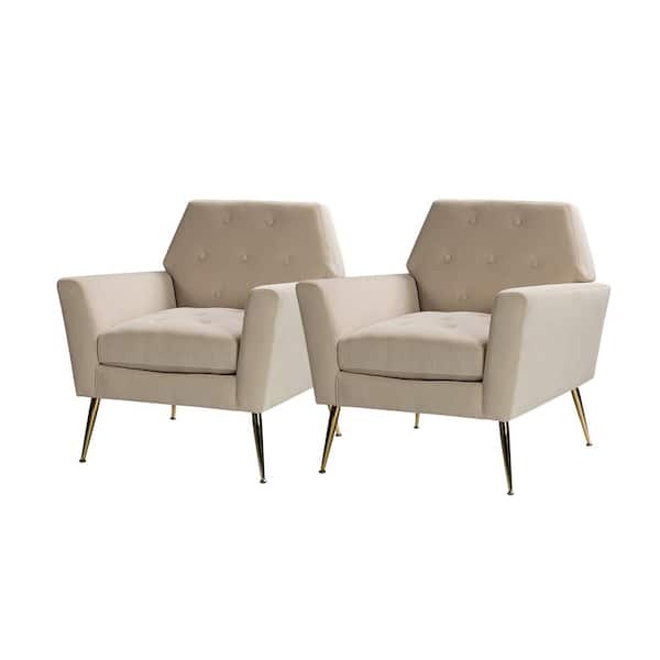 JAYDEN CREATION Ernesto Tan Armchair with Metal Base Set of 2