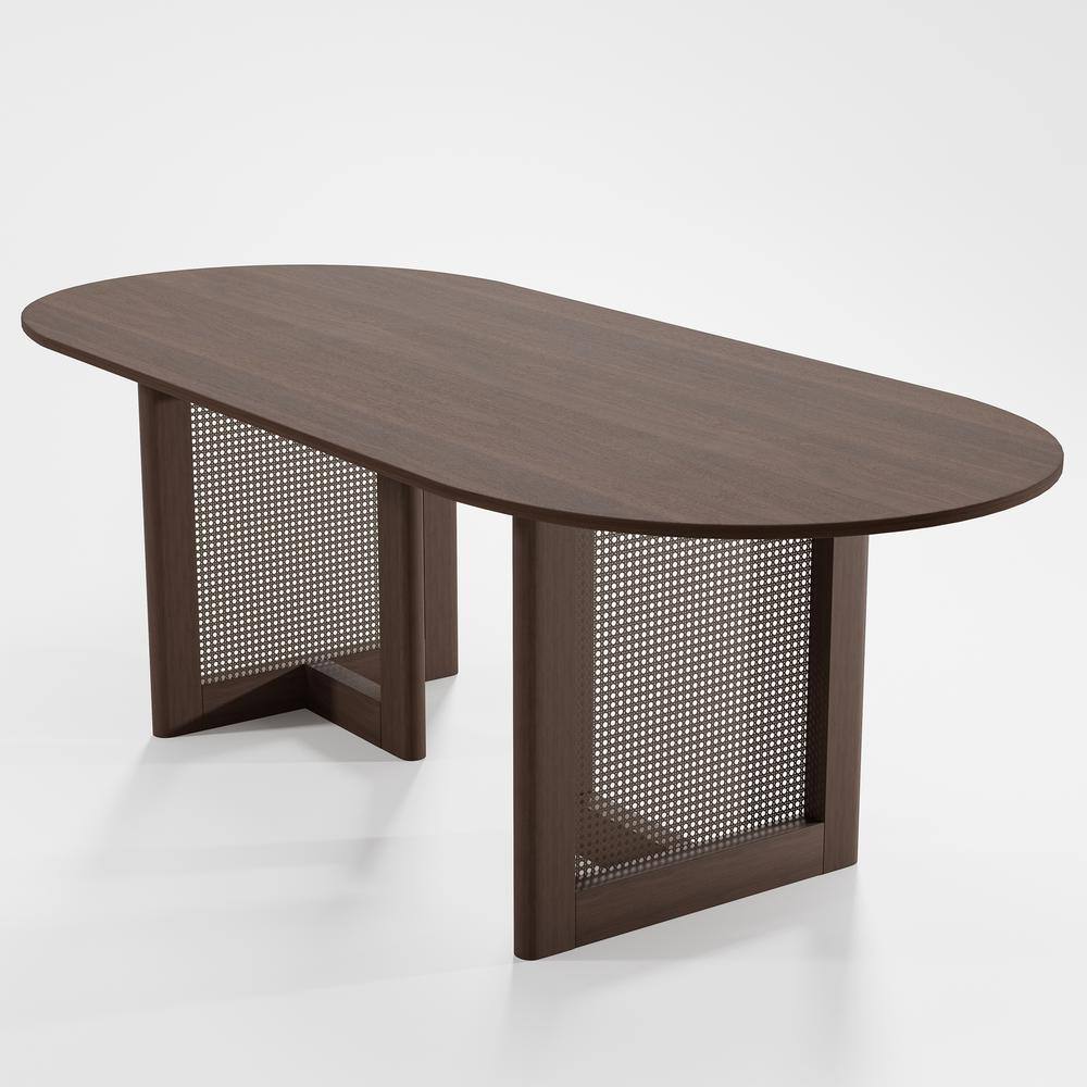 Oval Walnut Wood 79 in. Double Pedestal Dining Table Seats 8