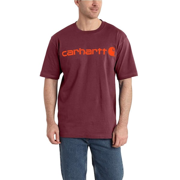 Carhartt Men's Small Sun Dried Tomato Heather Cotton/Polyester Signature Logo Short Sleeve Midweight Jersey T-Shirt