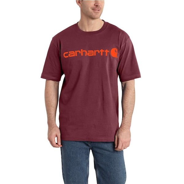Carhartt Men's Large Sun Dried Tomato Heather Cotton/Polyester Signature Logo Short Sleeve Midweight Jersey T-Shirt