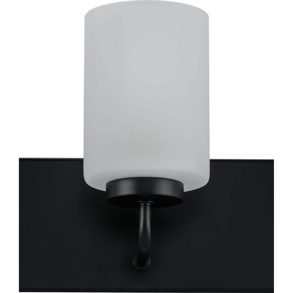 Matte Black 3-Light Bath Vanity with Etched Glass Shades