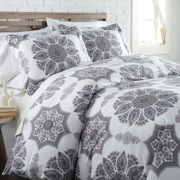 SOUTHSHORE FINE LINENS Infinity 3-Piece Grey Full/Queen Microfiber Duvet Cover Set