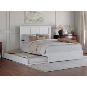 Felicity White Solid Wood Frame Queen Platform Bed with Panel Footboard and Twin XL Trundle