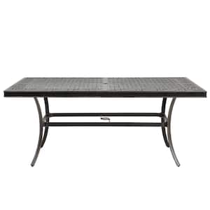 Patio Black Gold Rectangle Cast Aluminum Outdoor Dining Table with Umbrella Hole