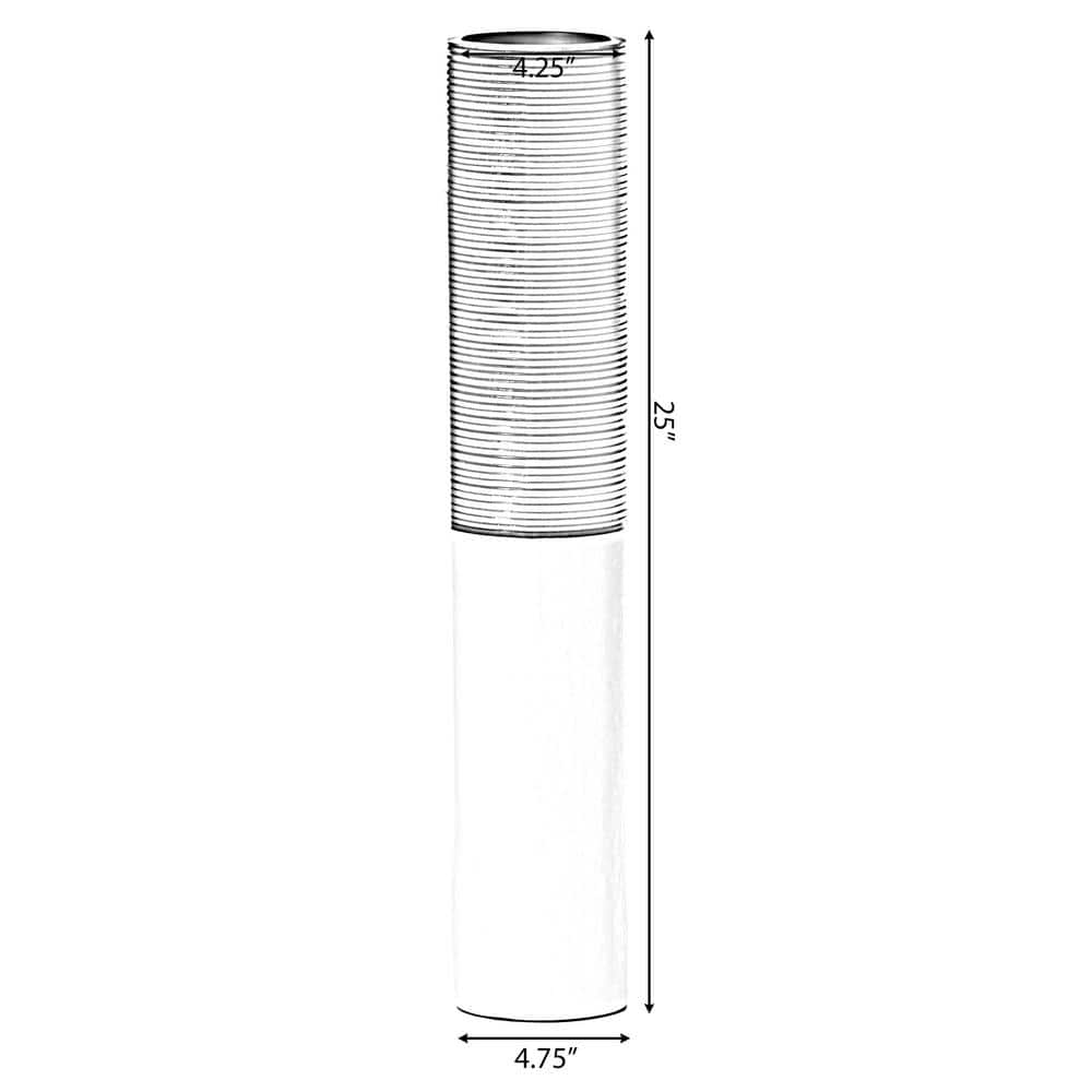 Modern Tall Decorative White and Brown Ribbed Cylinder Floor Vase