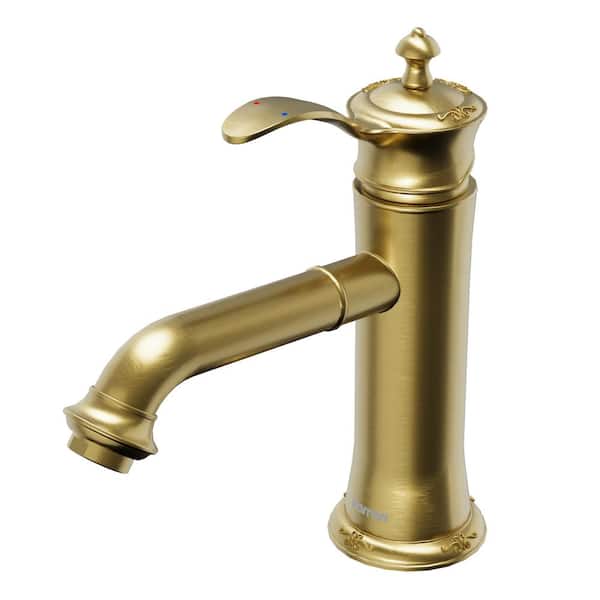 Vineyard Single-Handle Single-Hole Basin Bathroom Faucet with Matching Pop-Up Drain in Brushed Gold
