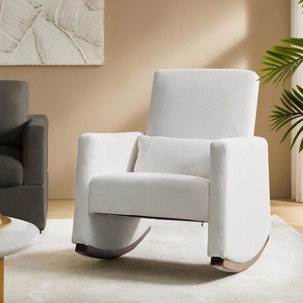 JAYDEN CREATION Don White Solid Wood Rocking Chair with Polyester Upholstery