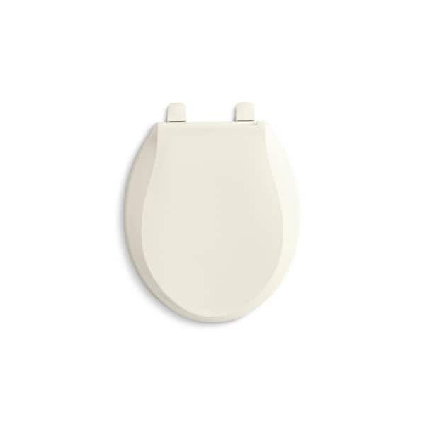 KOHLER Cachet Quiet-Close Round Front Closed- Front Toilet Seat with Grip-Tight Bumpers in Biscuit