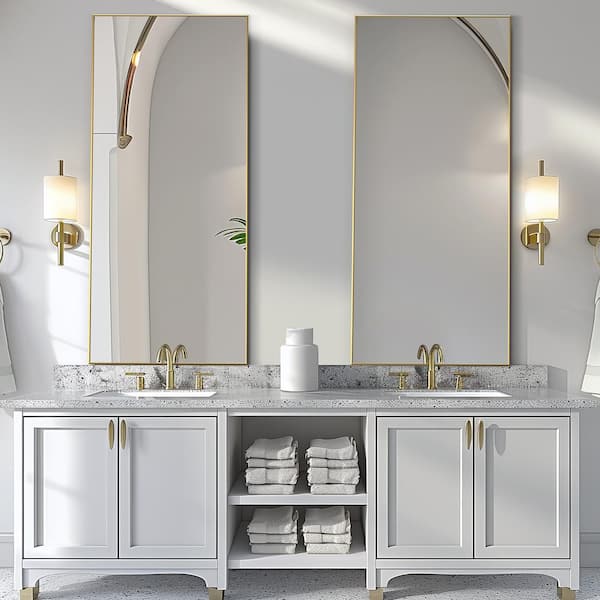 Lirago 22 in. W x 47 in. H Rectangular Metal Framed Bathroom Wall Mirror in Gold 2-Pieces