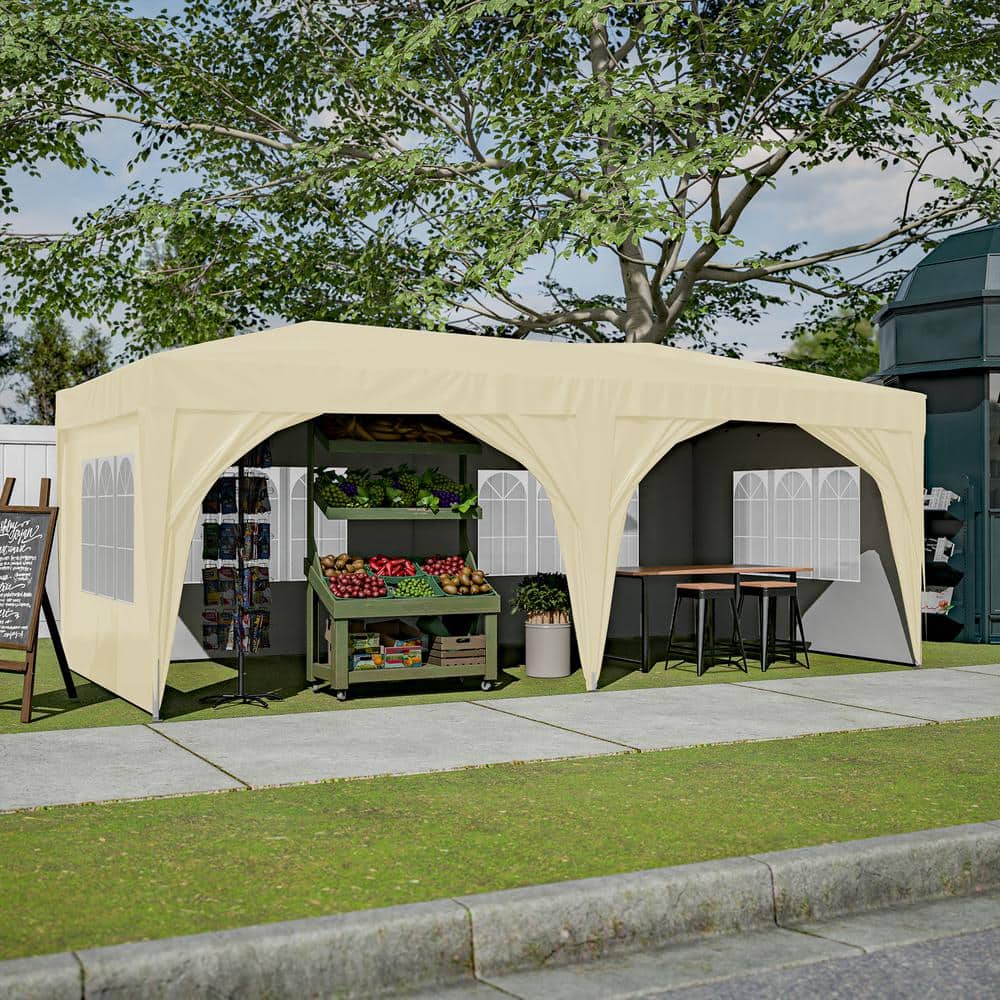 10 ft. x 20 ft. Outdoor Adjustable Pop Up Canopy Tent with Carry Bag, Sand 