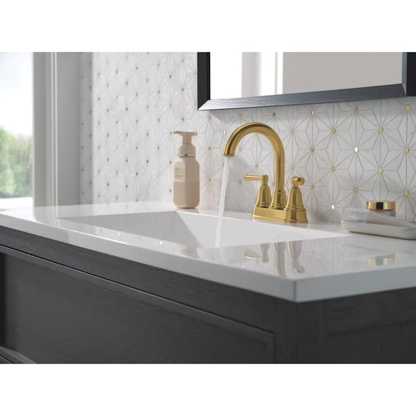 Foundations Design Series Traditional 4 in. Centerset Double Handle Bathroom Sink Faucet in Brushed Gold