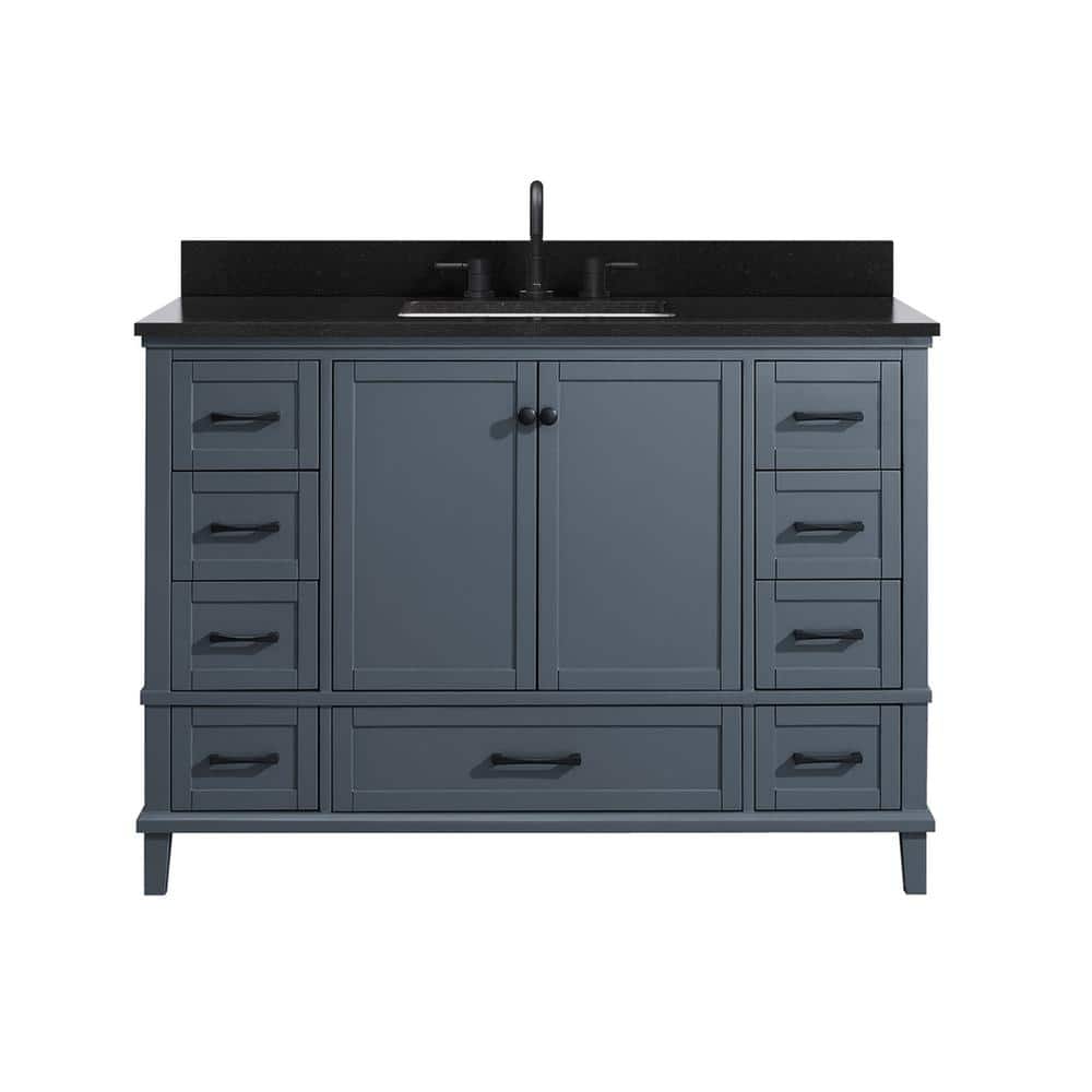 Merryfield 49 in. Single Sink Dark Blue-Gray Bath Vanity with Black Granite