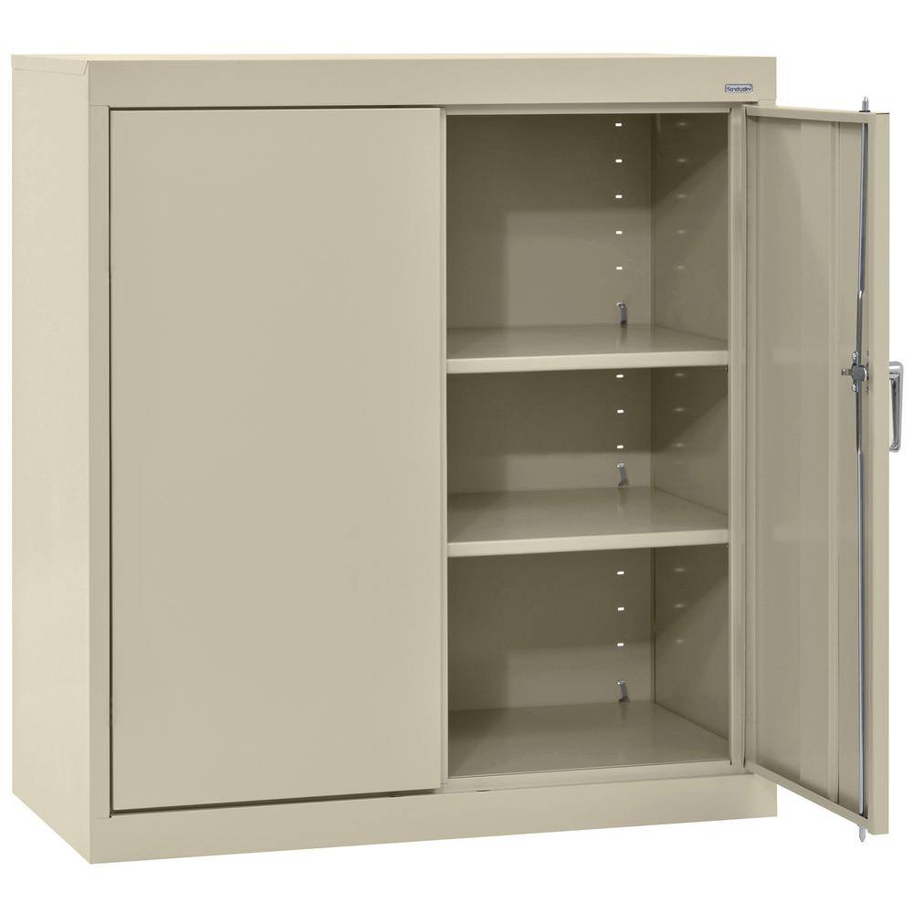 Putty Steel Lockable Freestanding Cabinet with Adjustable Shelving