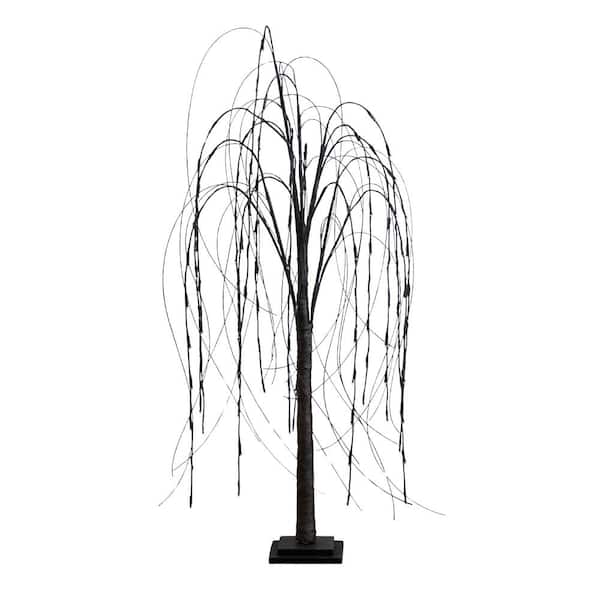 Nearly Natural 4 ft. Pre-Lit Black Willow Artificial Tree with 120 Orange and Purple LED Lights