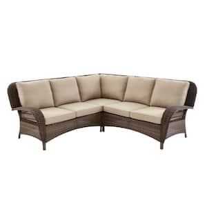 Beacon Park 3-Piece Brown Wicker Outdoor Patio Sectional Sofa with CushionGuard Toffee Trellis Tan Cushions