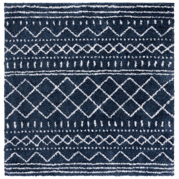 Arizona Shag Slate Blue/Ivory 3 ft. x 3 ft. Geometric Lodge Square Area Rug
