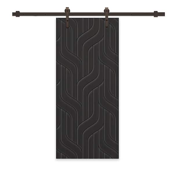 CALHOME 24 in. x 80 in. Black Painted Composite MDF Paneled Interior Sliding Barn Door with Hardware Kit