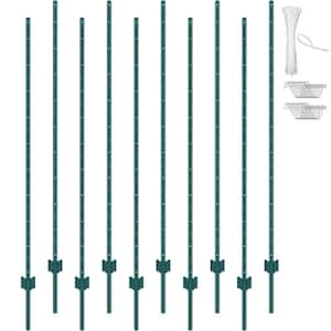 6 ft. Fence Post, T-Post Heavy-Duty Metal Fence Posts, Sturdy Steel Fence Stakes for Garden Yard, Lawn, Green (10-Pack)