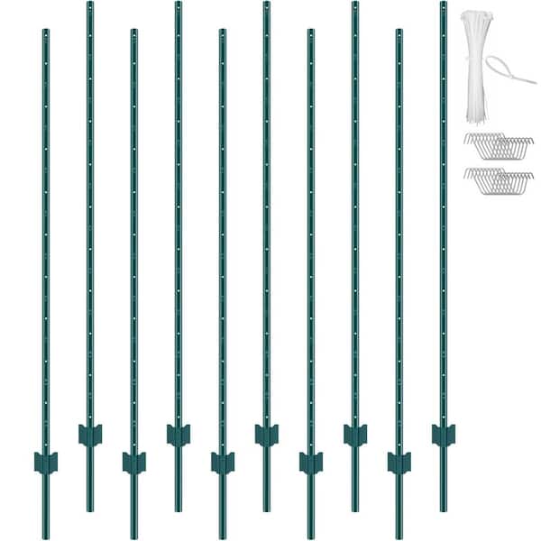 VEVOR 6 ft. Fence Post, T-Post Heavy-Duty Metal Fence Posts, Sturdy Steel Fence Stakes for Garden Yard, Lawn, Green (10-Pack)